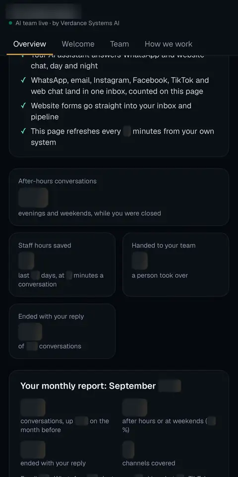 The same results page on a phone, with the name and every number hidden