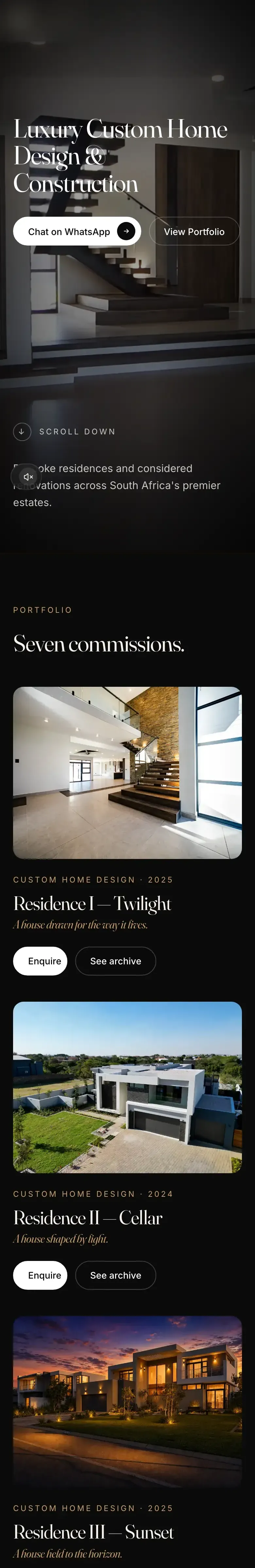 The same studio website on a phone, built by Verdance, with the name hidden